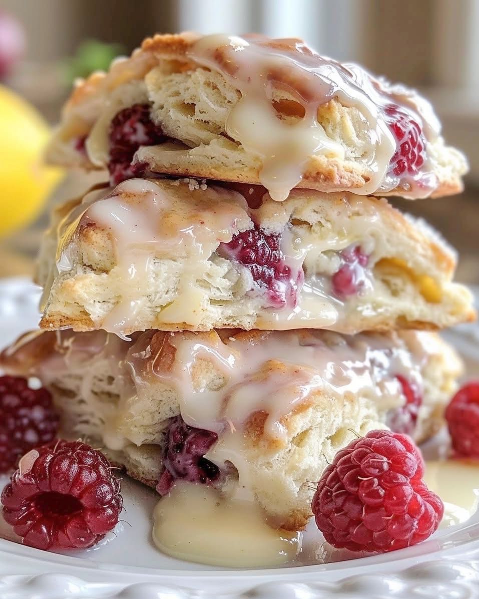 Fresh Raspberry Lemon Scones with Sweet Glaze