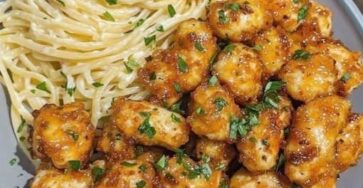 Creamy Garlic Parmesan Pasta with Crispy Honey Garlic Chicken