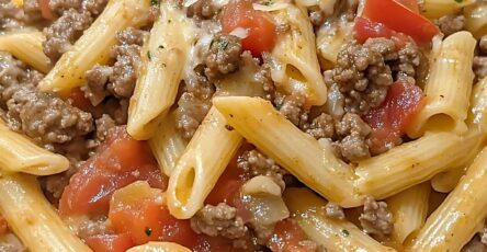 Cheesy Ground Beef Penne Pasta