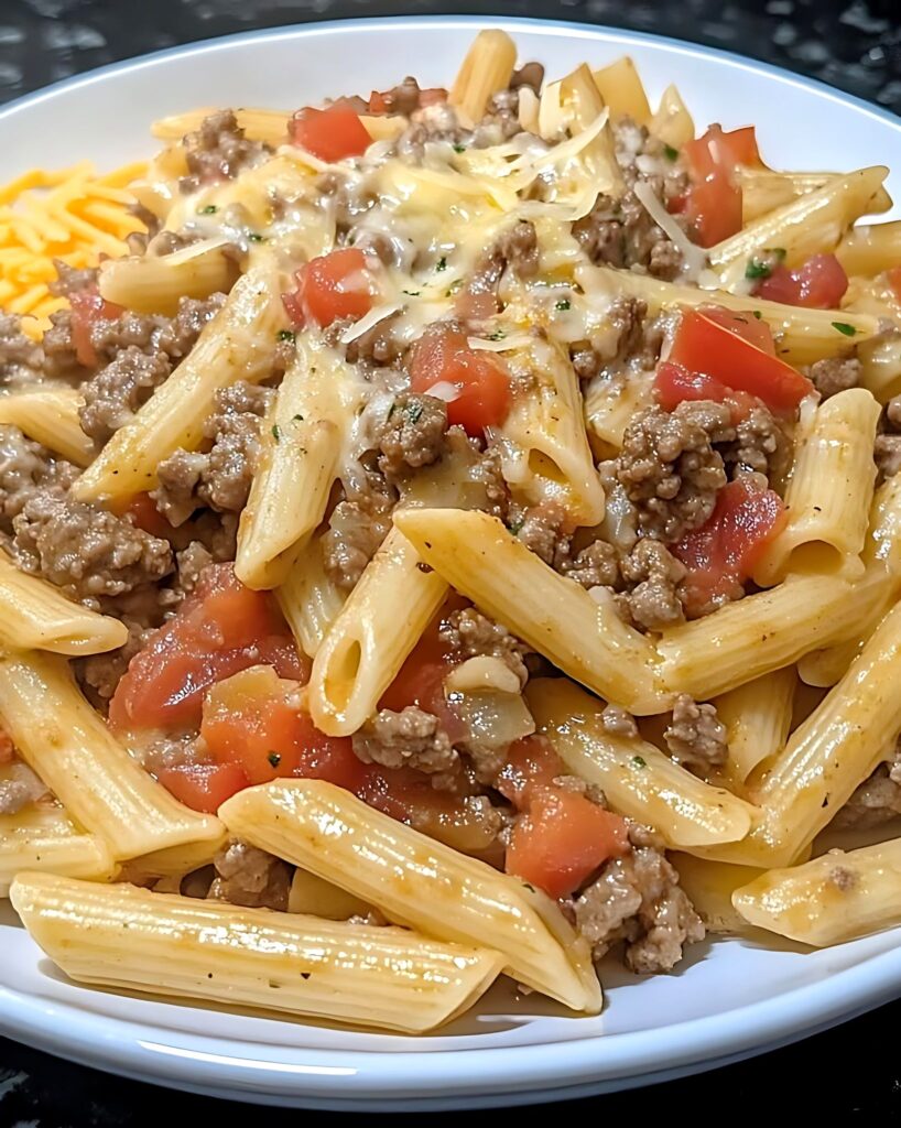 Cheesy Ground Beef Penne Pasta