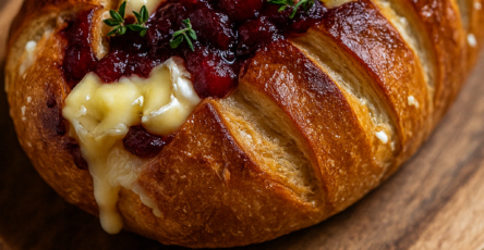 Garlic Herb Sourdough Bread Stuffed with Brie & Cranberry