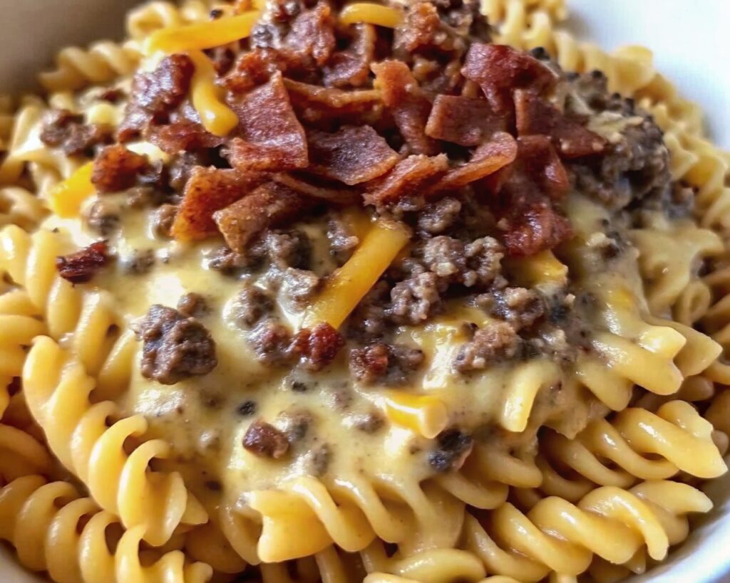 Loaded Bacon Cheeseburger Alfredo Pasta