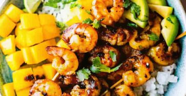 Grilled Shrimp Bowls with Mango Salsa & Chipotle Cream Sauce