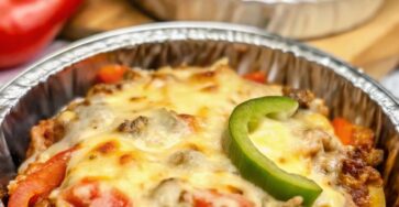 Cheesy Ground Beef & Pepper Rice Bake
