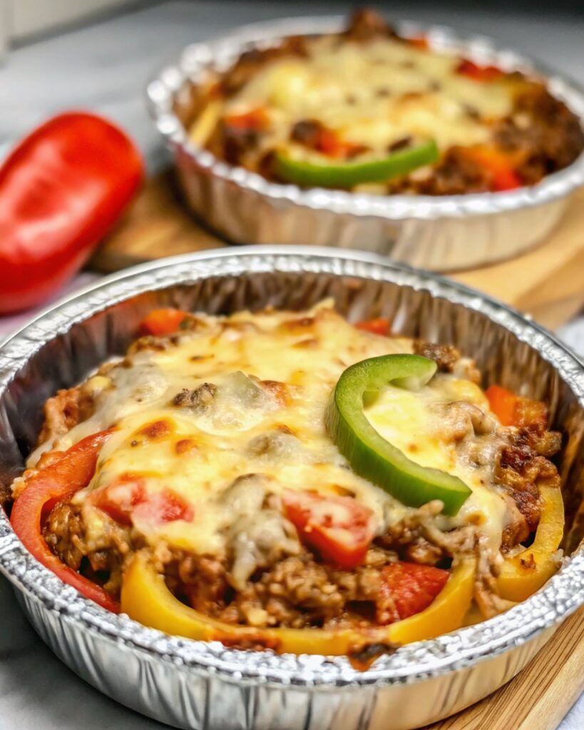 Cheesy Ground Beef & Pepper Rice Bake