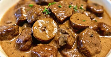 Creamy Crockpot Beef Tips & Mushrooms