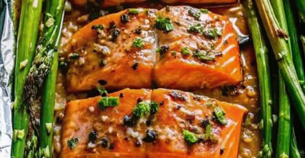 Garlic Butter Baked Salmon with Asparagus