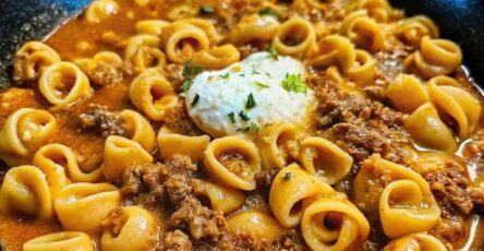 Skillet Beef Stroganoff Tortellini in Creamy Sauce