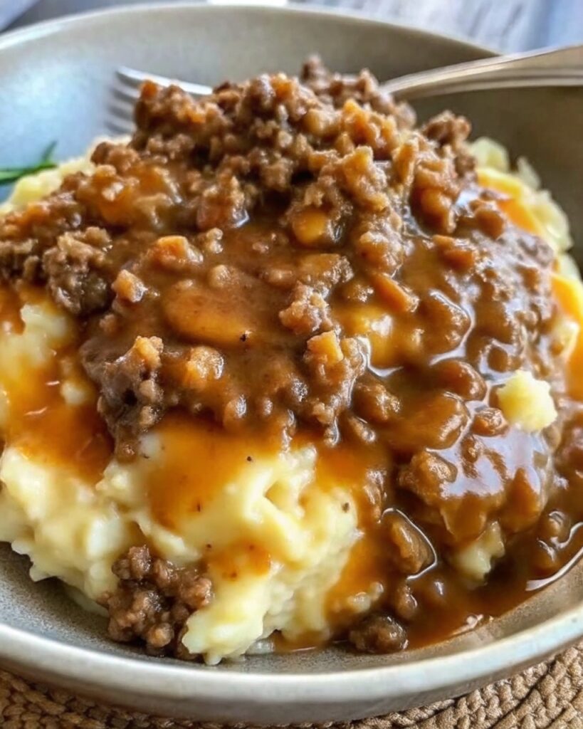 Ground Beef & Gravy over Mashed Potatoes