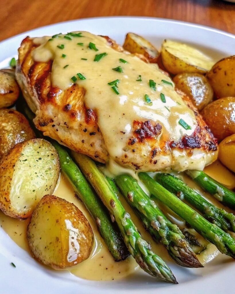 Honey Mustard Chicken with Roasted Asparagus and Cheese