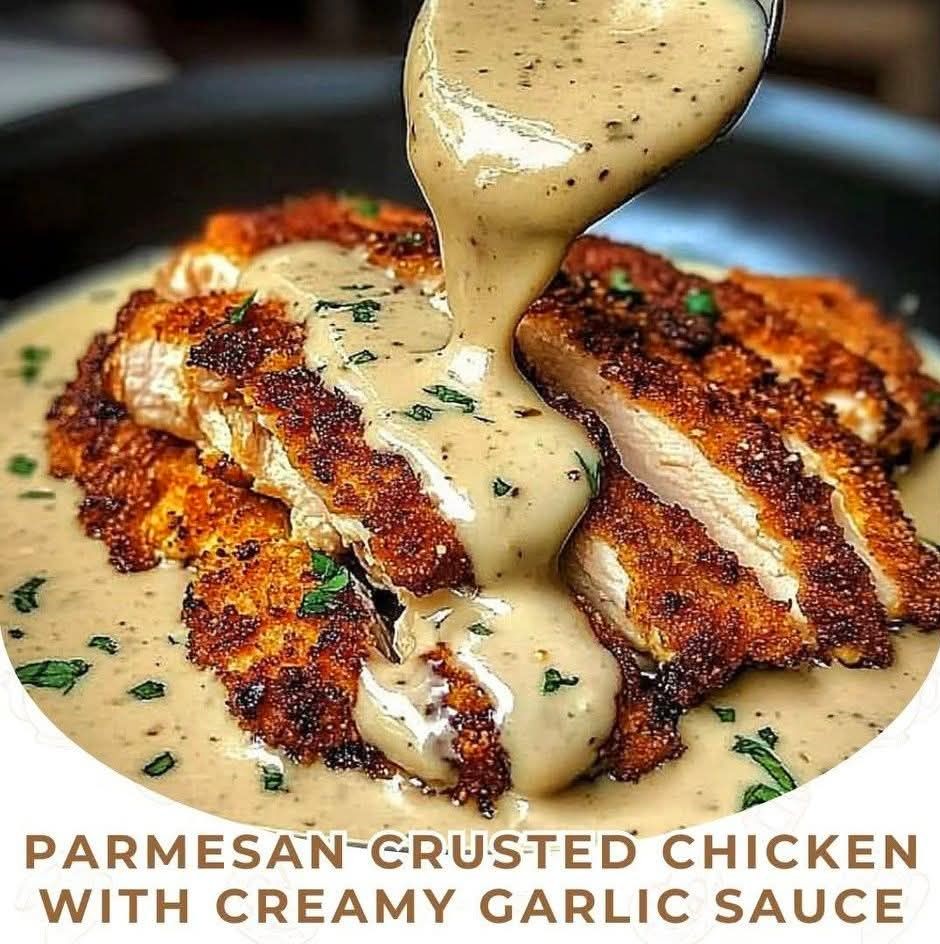 Parmesan Crusted Chicken with Creamy Garlic Sauce