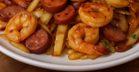 Fried Cabbage with Shrimp Sausage & Bacon