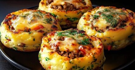 Cheesy Mashed Potato Nests Stuffed with Savory Ground Meat