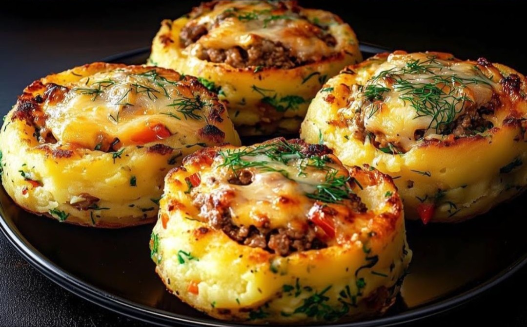 Cheesy Mashed Potato Nests Stuffed with Savory Ground Meat