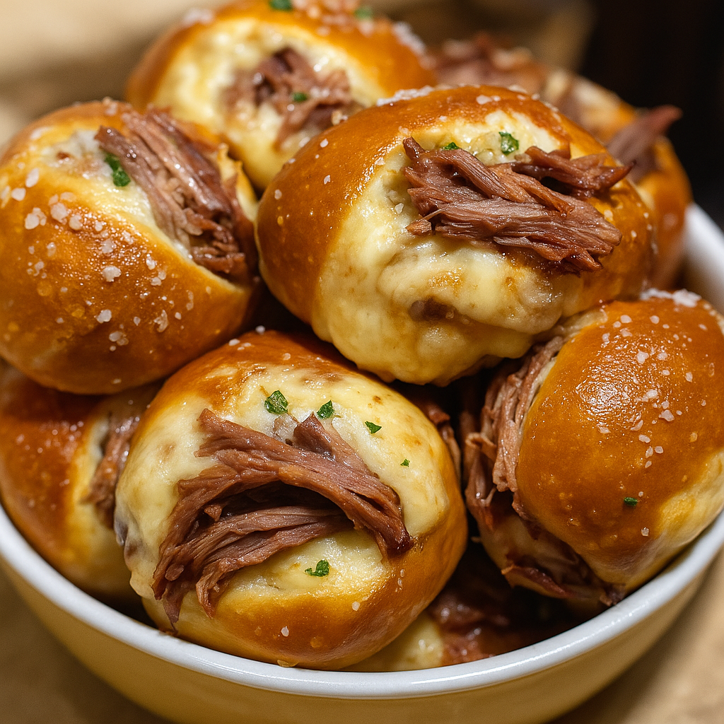 Smoked Brisket & Beer Cheese Pretzel Bombs