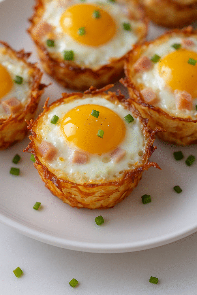 Potato Nests with Eggs, Ham & Cheese