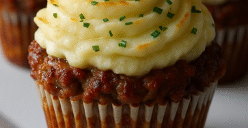 Meatloaf Cupcakes with Whipped Potato Topping
