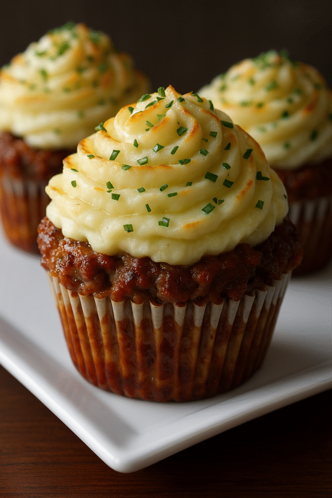 Meatloaf Cupcakes with Whipped Potato Topping