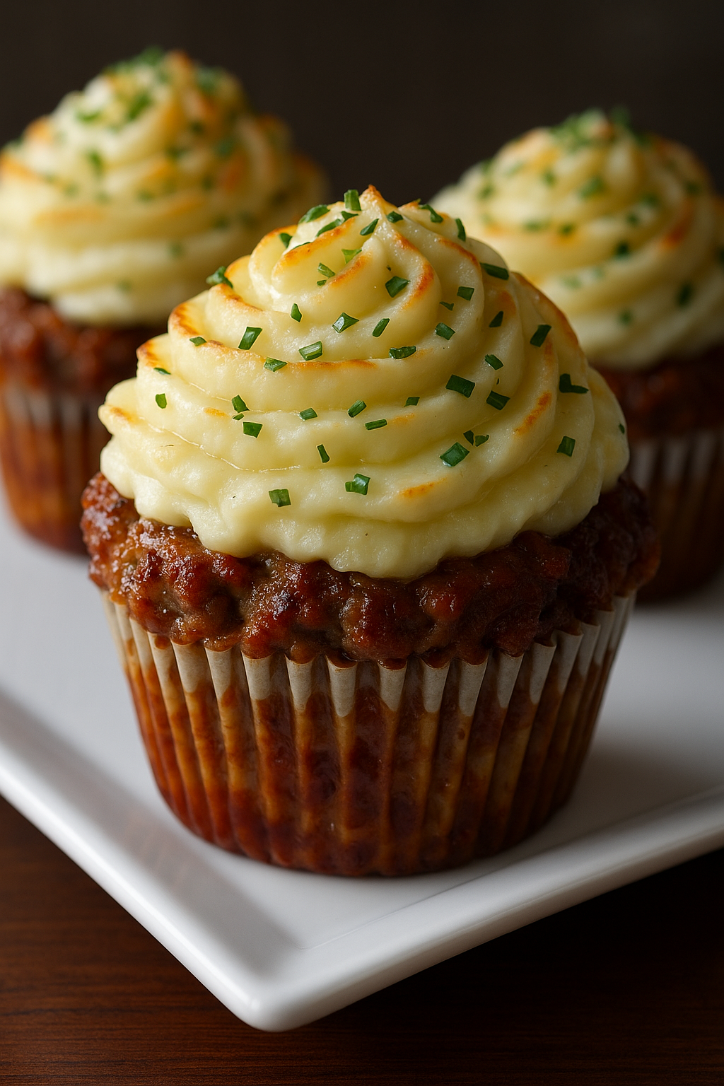 Meatloaf Cupcakes with Whipped Potato Topping