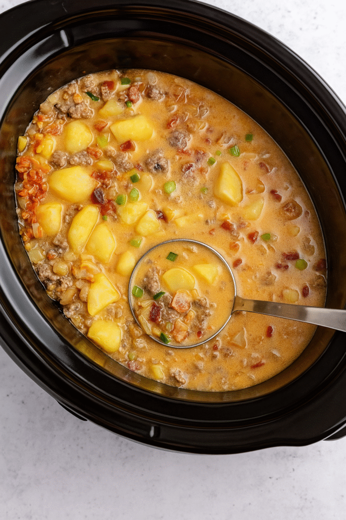 Slow Cooker Cheesy Hamburger Potato Soup