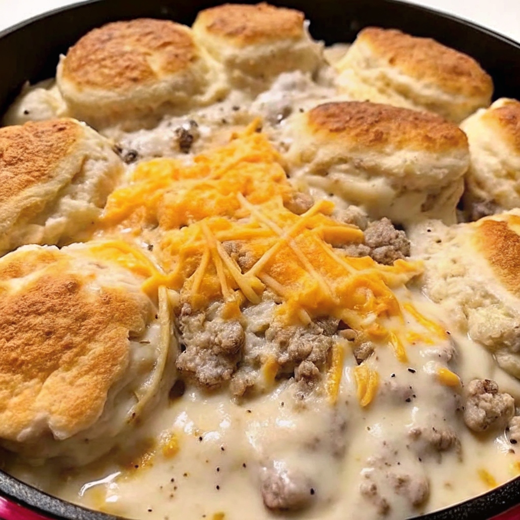 Biscuits Gravy Cheese Bake