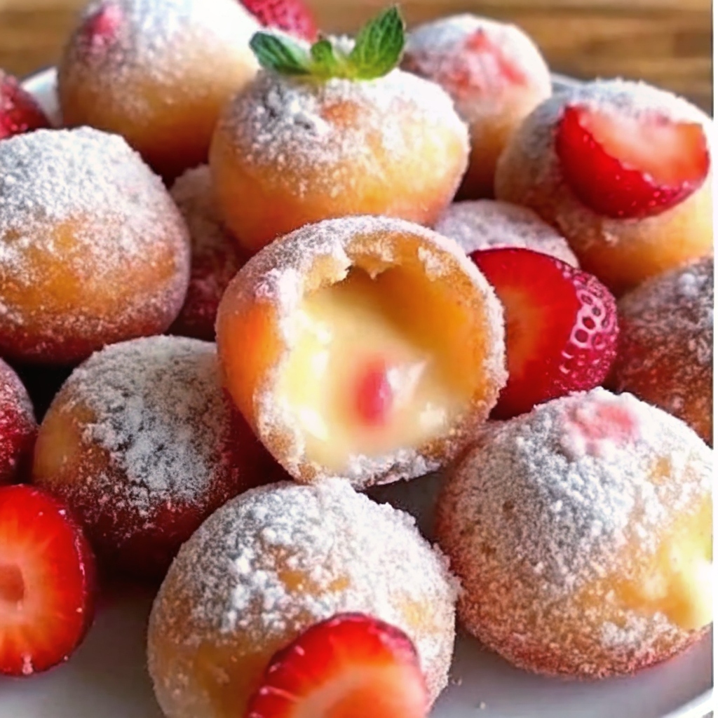 Strawberry Cheesecake Stuffed Donut Holes