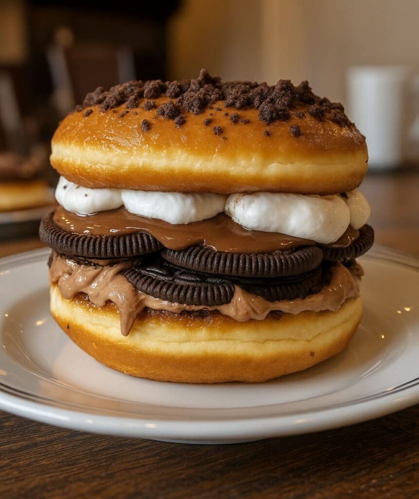 Oreo Cheesecake Stuffed Donut Burger