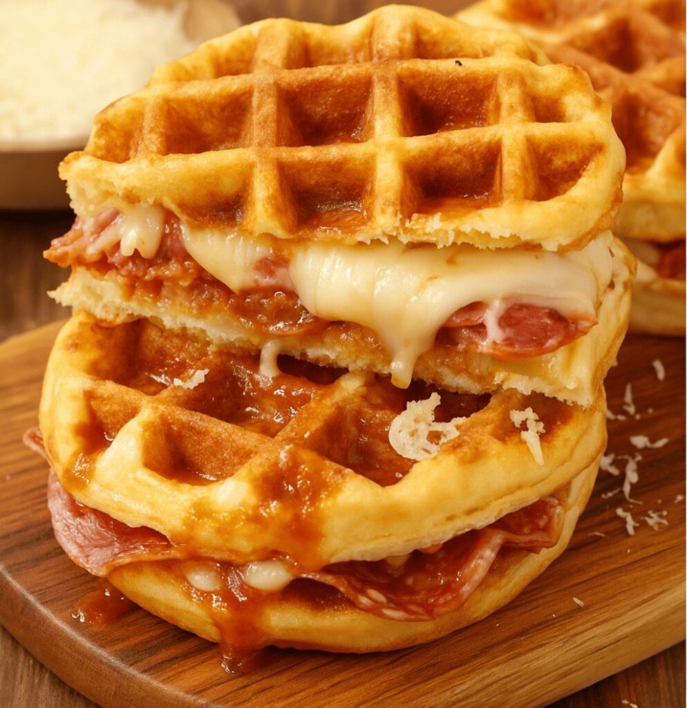 Pizza Stuffed Waffle Snacks