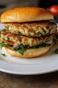 White Cheddar and Spinach Chicken Burgers
