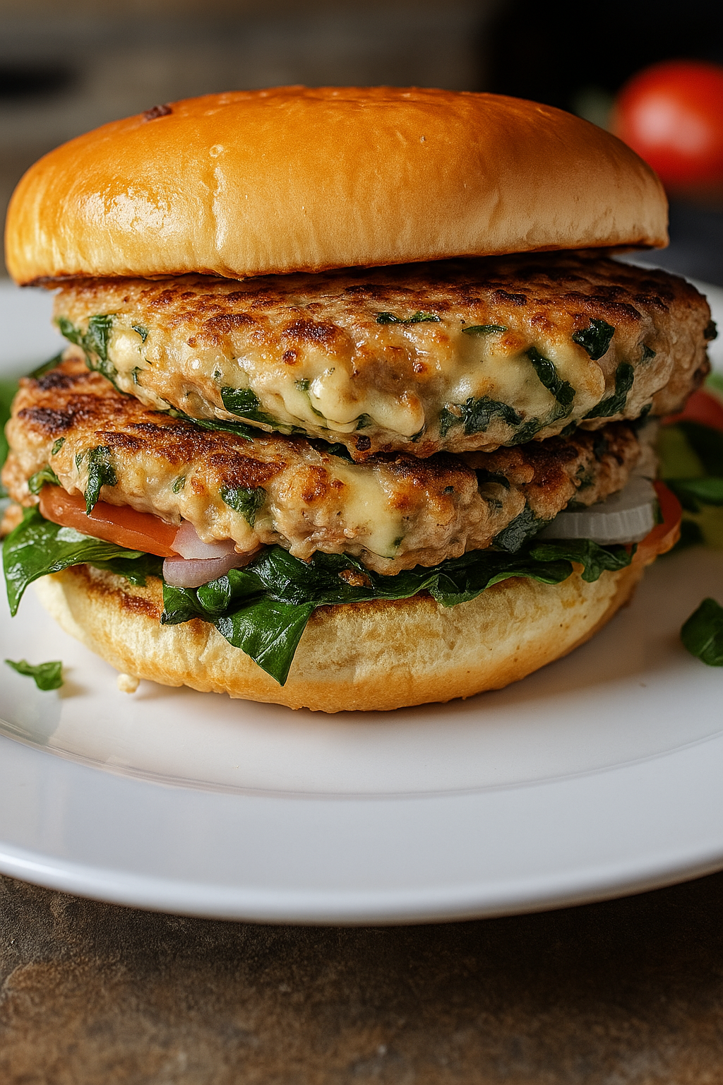 White Cheddar and Spinach Chicken Burgers