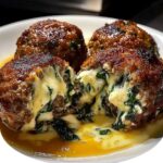Spinach Garlic Meatballs Stuffed with Mozzarella