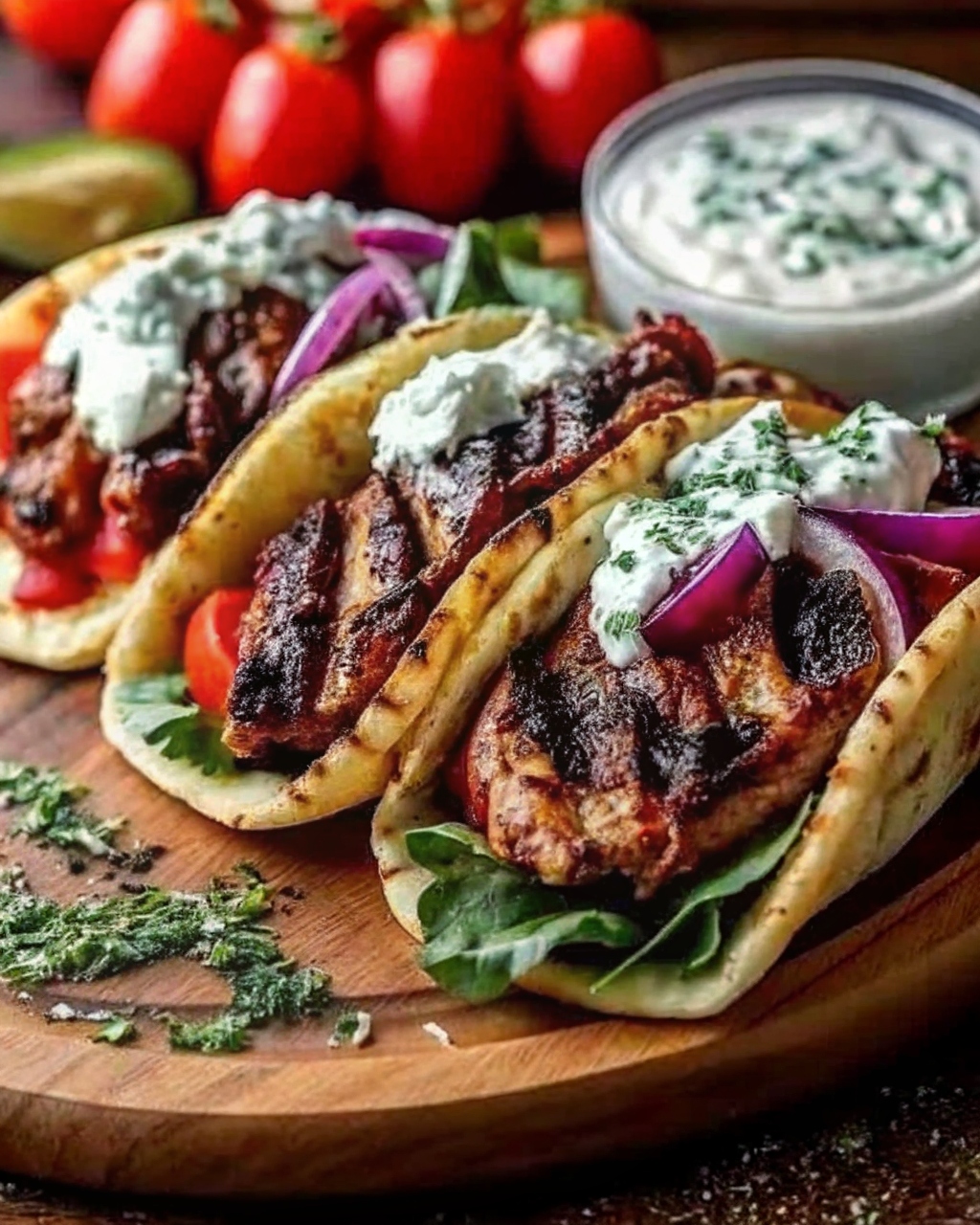 Grilled Chicken Gyros with Creamy Tzatziki Sauce