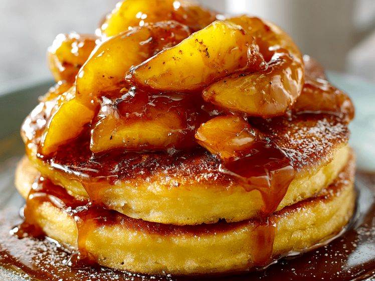 11 Caramel Peach Upside‑Down Pancakes