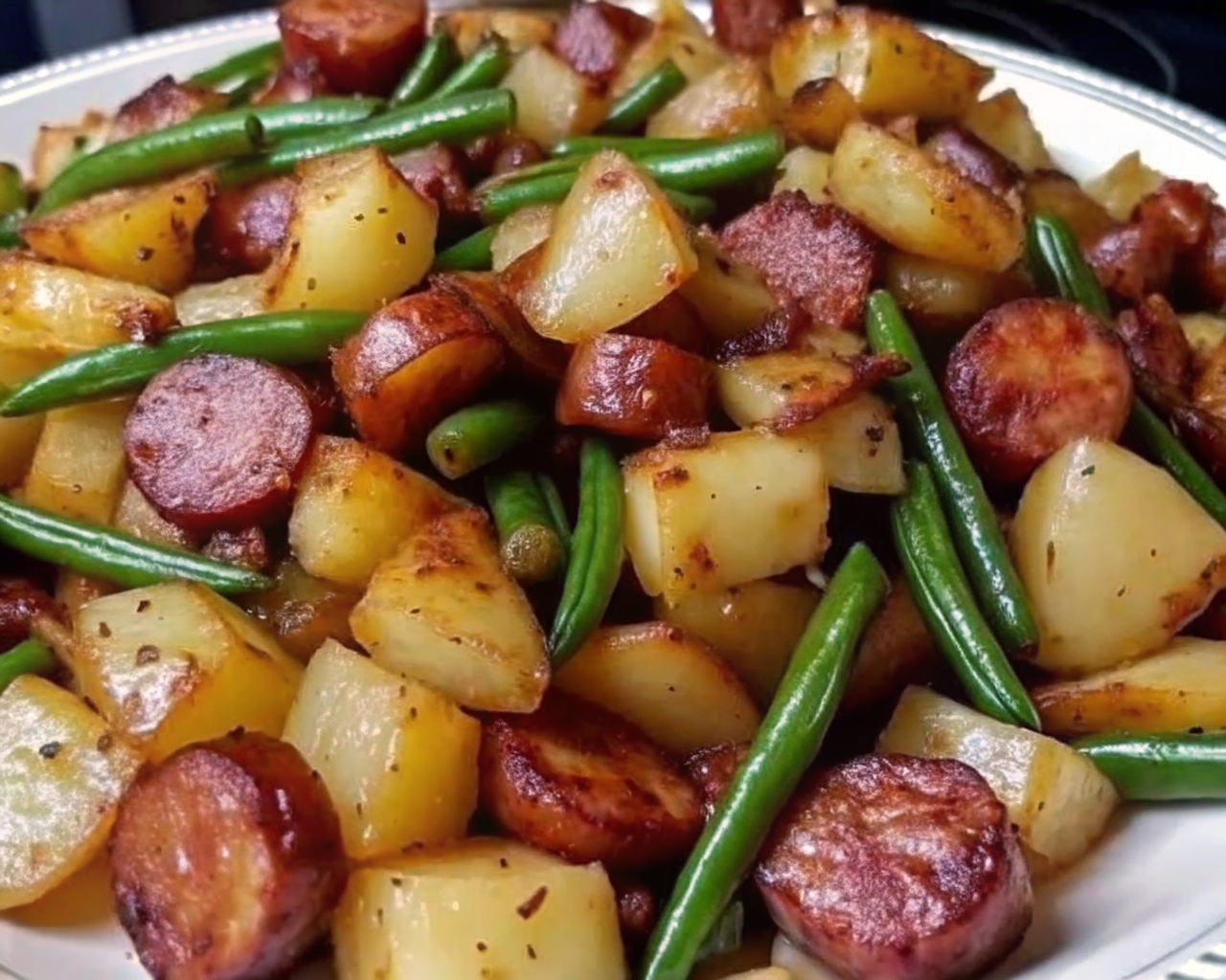 1 One Pan Sausage, Green Beans, and Potatoes