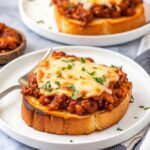 Texas Toast Sloppy Joe Recipe with melted mozzarella cheese on garlic toast