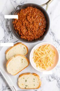 Texas Toast Sloppy Joe Recipe with melted mozzarella cheese on garlic toast