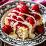 Raspberry Shortbread Cookies with a buttery base, filled with raspberry preserves, and drizzled with melted white chocolate
