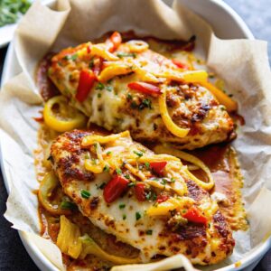 Cheesy Baked Chicken Breast and Peppers 