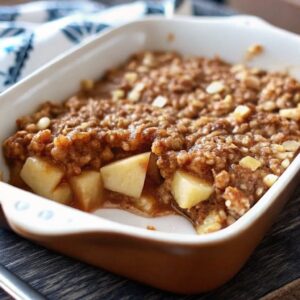 Amish Orchard Sweetness apple crisp-style dessert with baked apples, oats, and golden buttery crumble