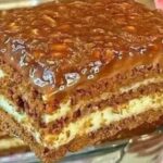 No-Bake Biscuit Pudding Cake with Caramel Nut Topping