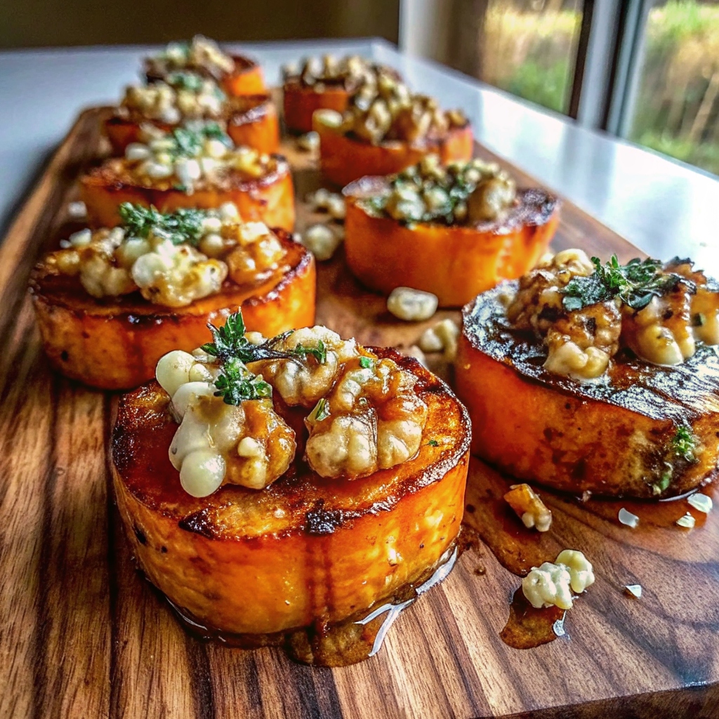 Caramelized Sweet Potatoes with Honey, Goat Cheese & Walnuts
