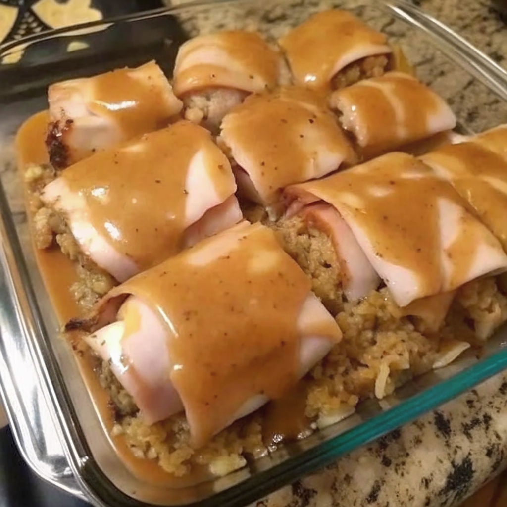 Turkey Roll Ups with Stuffing and Gravy
