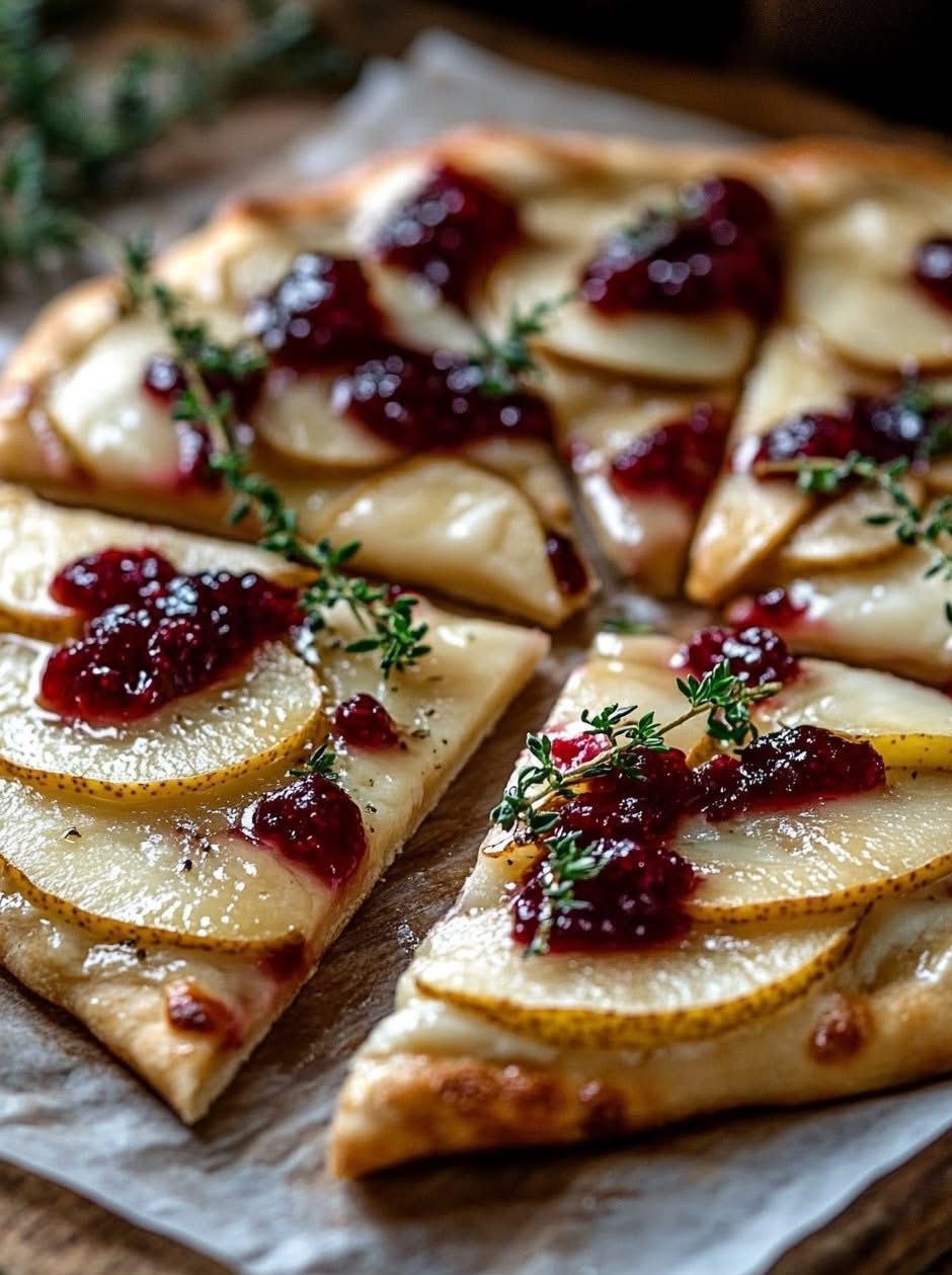 Pear, Brie, and Cranberry Flatbread with Thyme