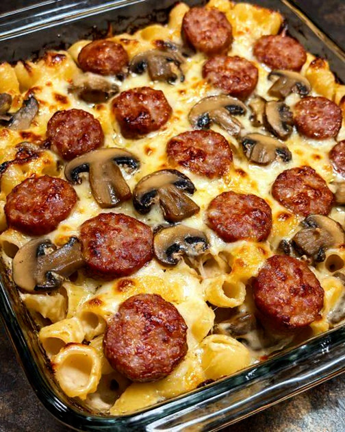 Oven-Baked Sausage and Mushroom Pasta Gratin