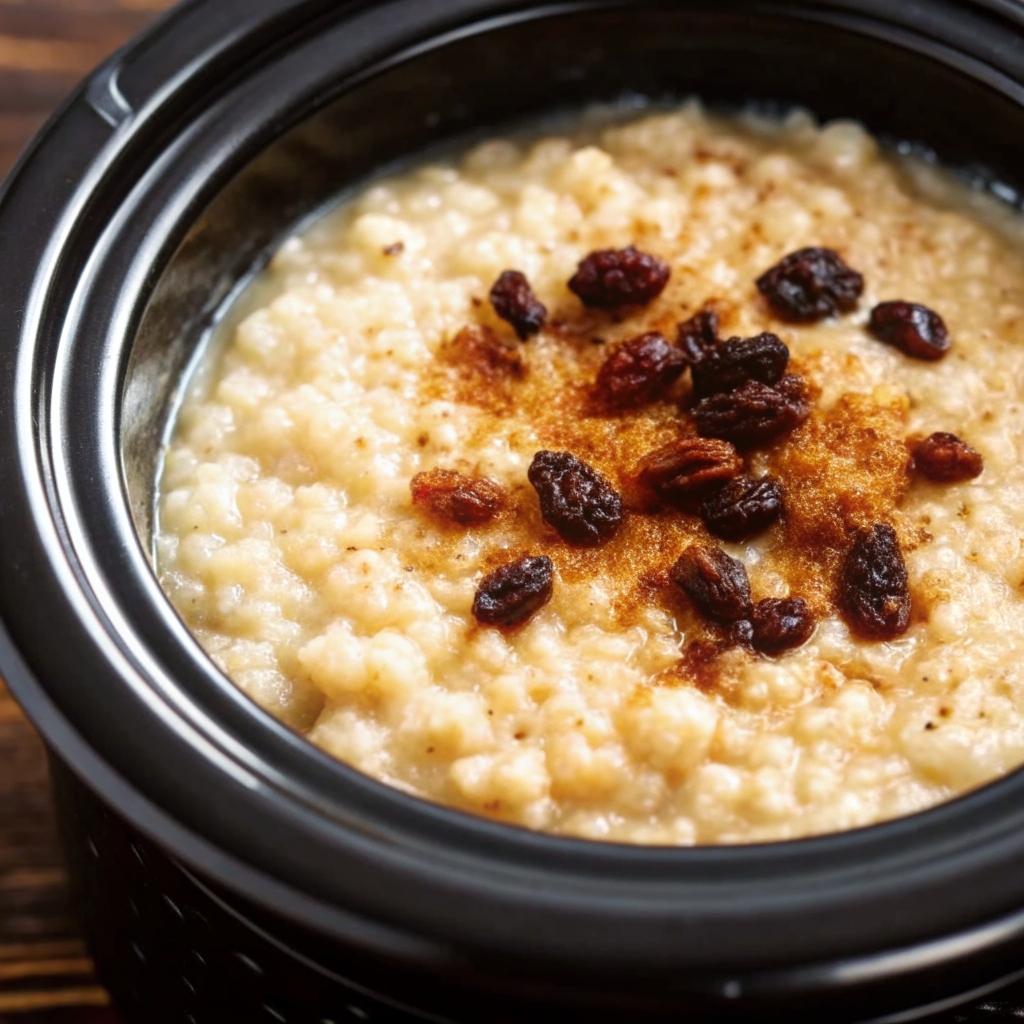 Slow Cooker Cinnamon Raisin Rice Pudding